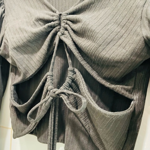 Chic Black Ruched Crop Top - Picture 8 of 8